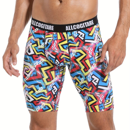Men's Swim Boxers Geometric Print Hawaii Style Swimsuit Shorts
