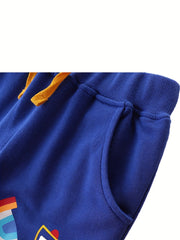 Boys Cartoon Car & Rainbow Stripe Print Sweatpants