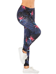 Night Flowers Print Slim Leggings for Women