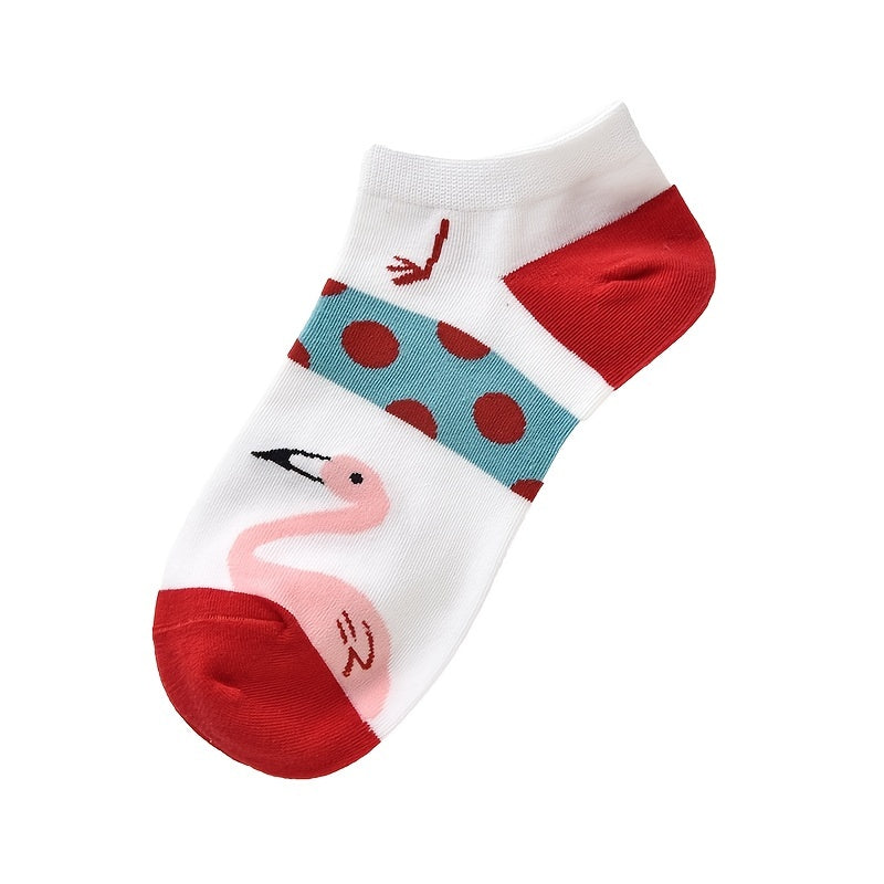 5 Pairs Flamingo Print Short Socks Women's Stocking