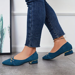 Women's Buckle Decor Block Heels Pointed Toe Slip On Shoes
