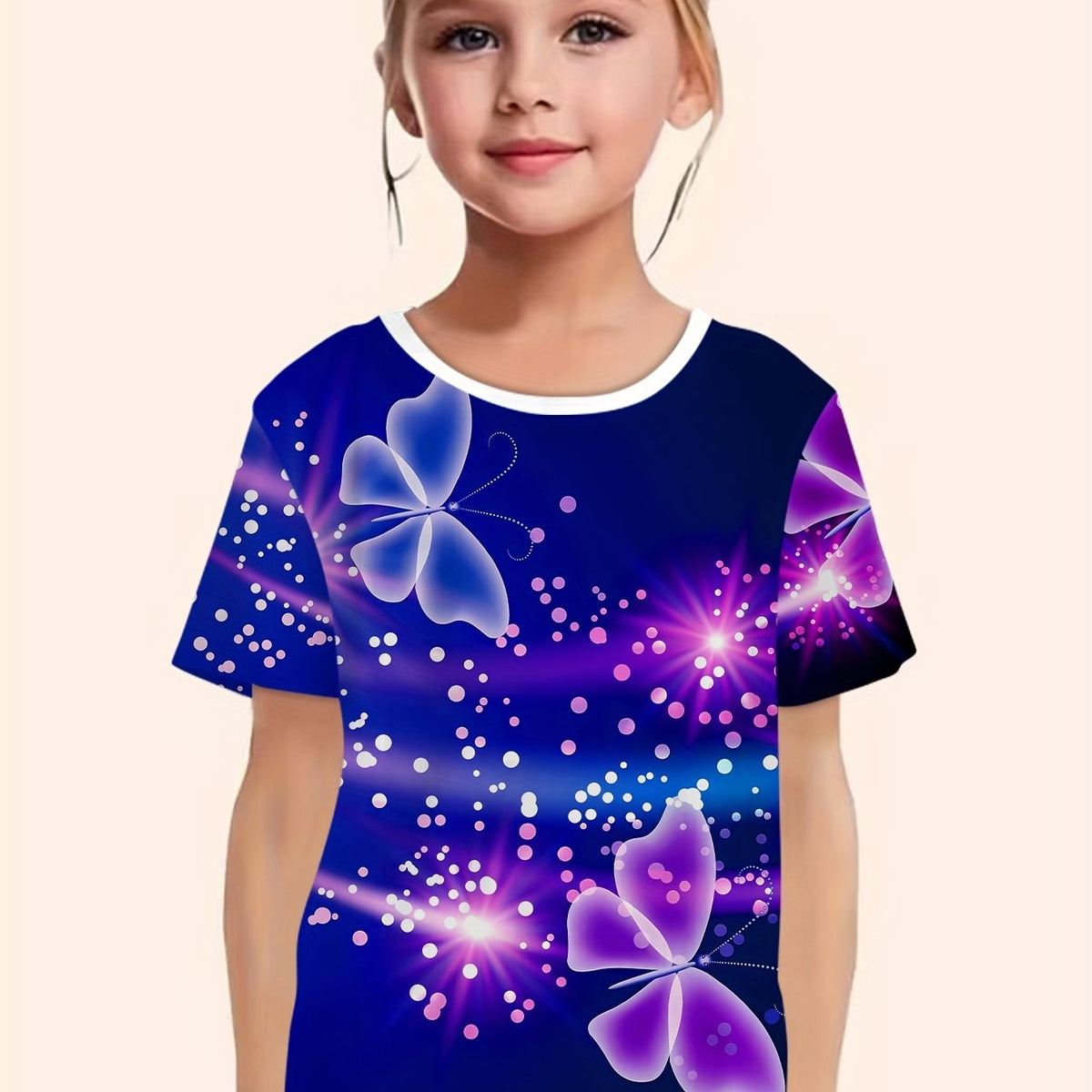 Dreamy Butterfly Graphic Short Sleeve T shirt Girls boys Breathable Pullover Top