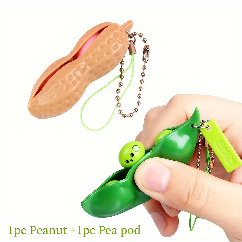 Pea Pod & Peanut Fidget Toy Keychain Stress Relief Key Ring Gift
