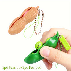 Pea Pod & Peanut Fidget Toy Keychain Stress Relief Key Ring Gift