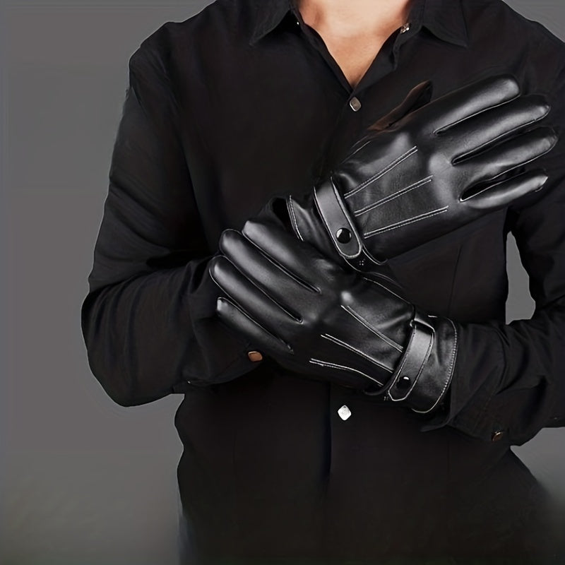 Winter Leather Warm Gloves Velvet Touch Screen Thickened Windproof