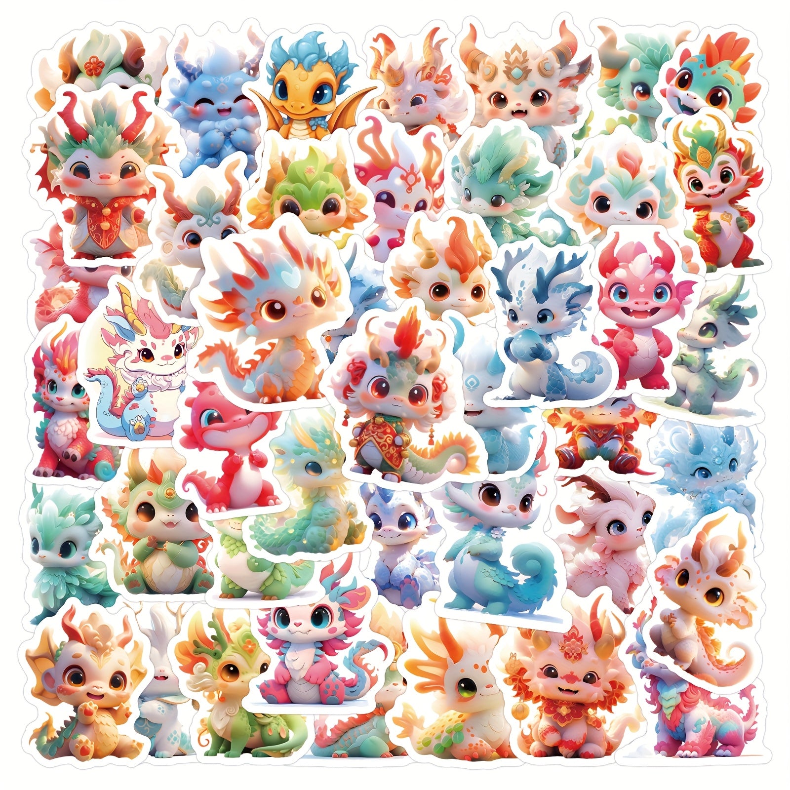 60pcs Dragon Vinyl Sticker Pack in Mixed Colors
