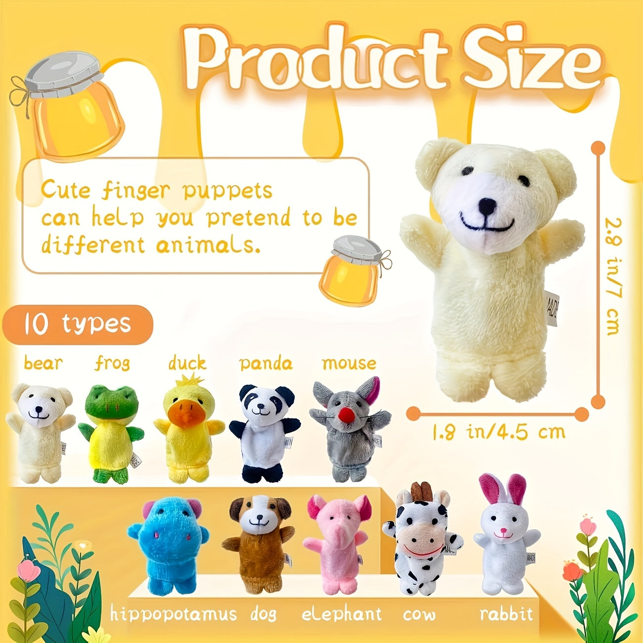 10 Pack Mini Animal Finger Puppets - Educational & Fun