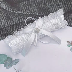 Glam Lace & Rhinestone Bridal Garter with Bow Wedding Accessory