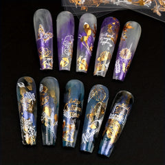 Golden Maple Leaves Butterfly Nail Stickers 3D Adhesive Art Supplies