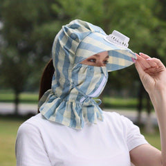 Plaid Print Fan Sun Hat with Neck Gaiter and Face Covering