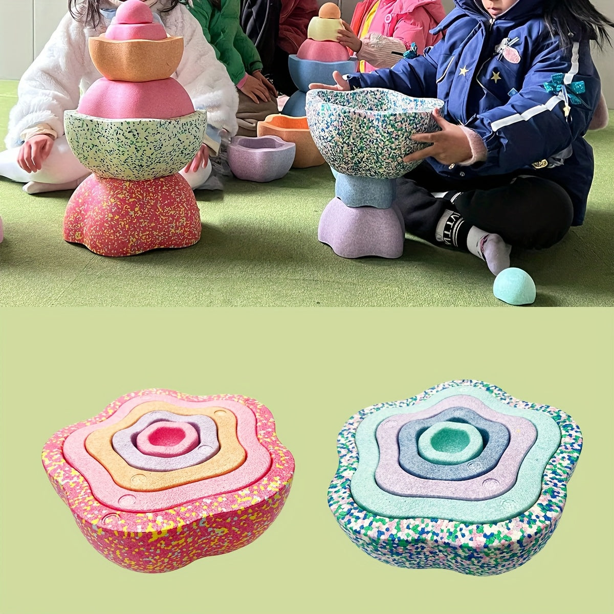 Flower Stacking River Stone Toys Balance Training Sports Coordination Skills