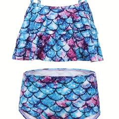 2pcs Toddler Girls Ruffle Trim Fish Scales Top Bikini Swimsuit