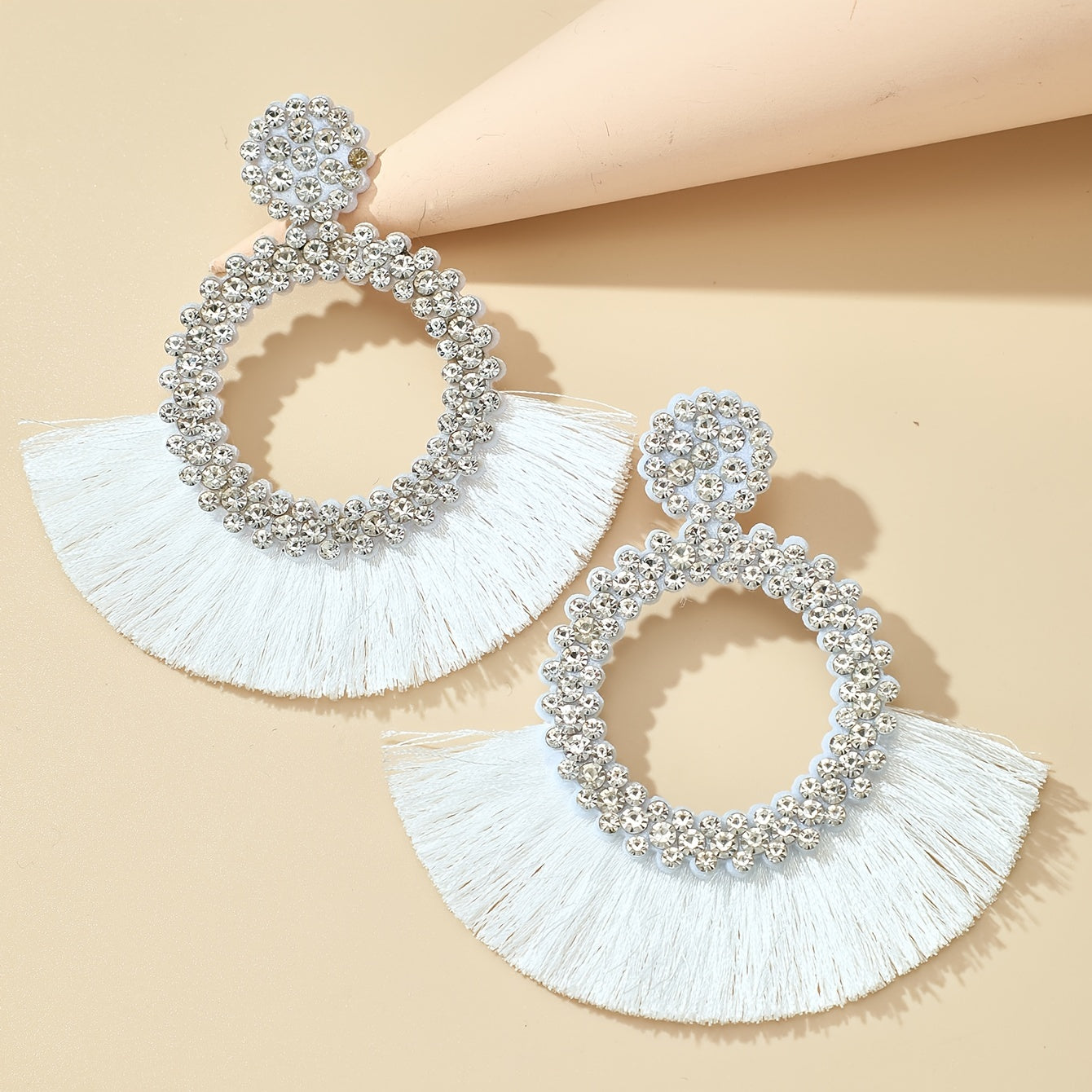 Rhinestone Tassel Drop Earrings Statement Dangle Earrings