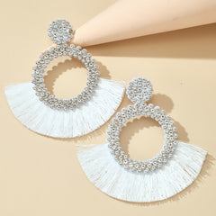 Rhinestone Tassel Drop Earrings Statement Dangle Earrings