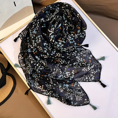 Vintage Floral Print Tassel Scarf Casual Shawl Boho Head Wrap Hijab Sunscreen