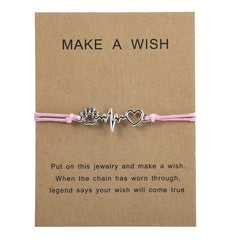 Dog Paw & Love Heart Bracelet Adjustable Rope Hand Jewelry