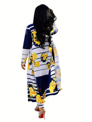  Floral & Stripe Print Cardigan & Leggings Set