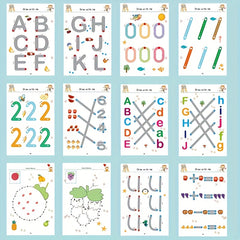 Educational Handwriting Practice Copybook with Colorful Alphabet & Shapes