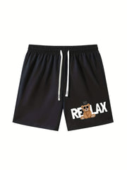 Relax Bear Comfy Drawstring Shorts Men's Casual Solid Elastic Waist Shorts