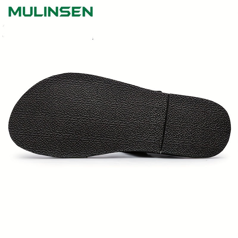 Men's Leather Flat Strap Sandals Soft Sole Beach Sandals