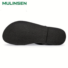 Men's Leather Flat Strap Sandals Soft Sole Beach Sandals