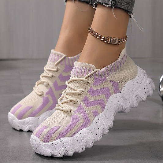 Women's Thick Sole Mesh Casual Platform Sneakers Lace up Sports Shoes