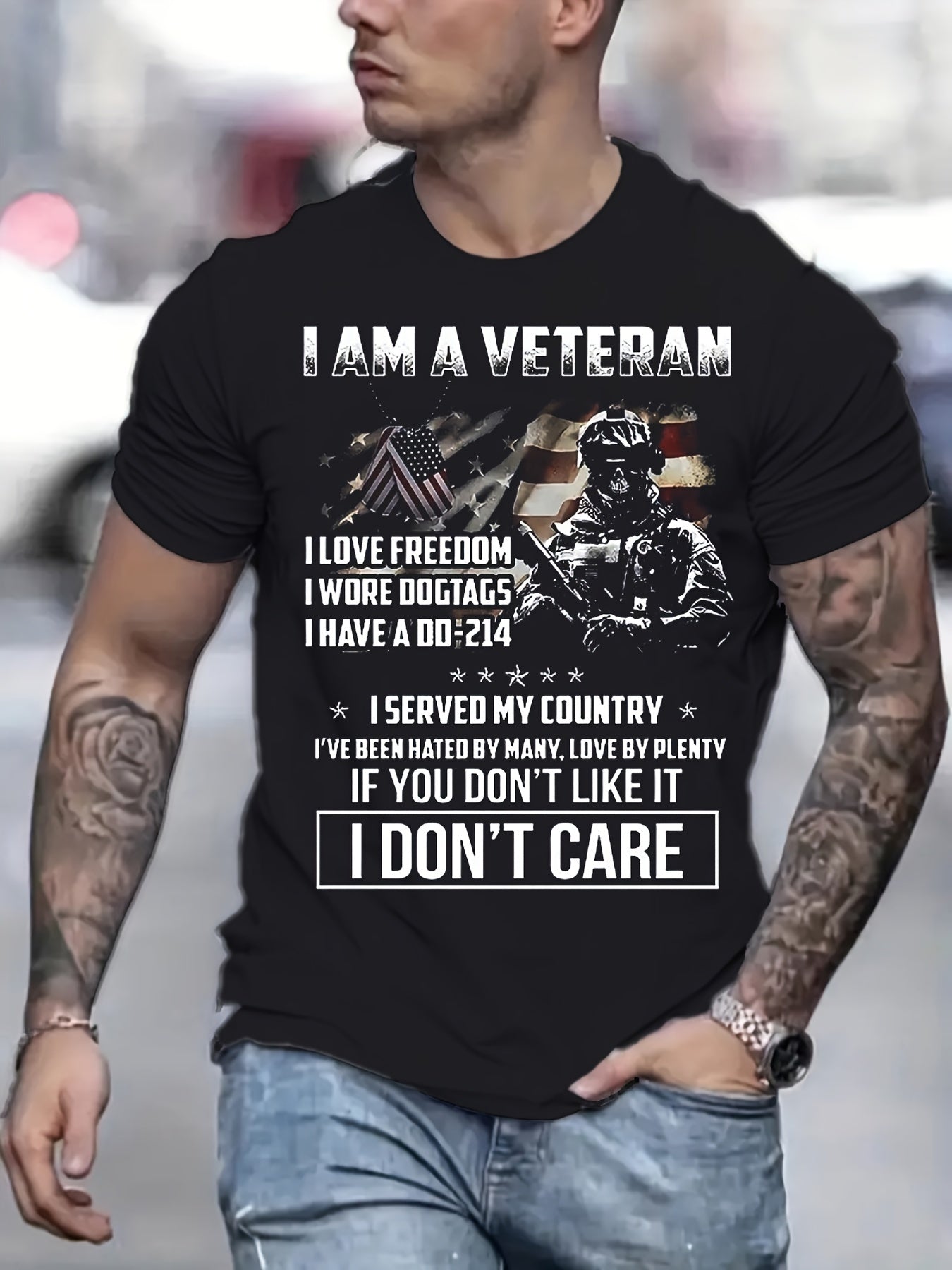 Patriotic 3D Print Men's Graphic Tee for Summer Activities