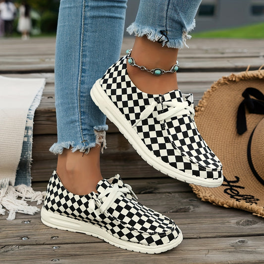 Women's Plaid Pattern Flat Outdoor Sports Board Shoes