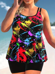  Splash Print Tankini Set Cami Top & Shorts Swimsuit