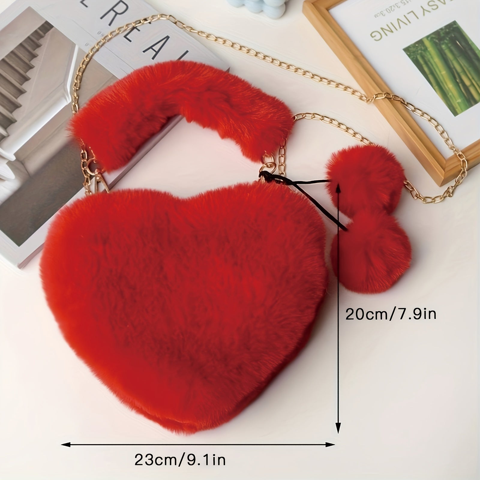 Heart Shaped Plush Handbag Chain Crossbody Bag Red