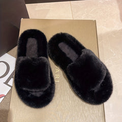 Women's Fluffy Home Slippers Cozy Solid Open Toe Fuzzy Shoes