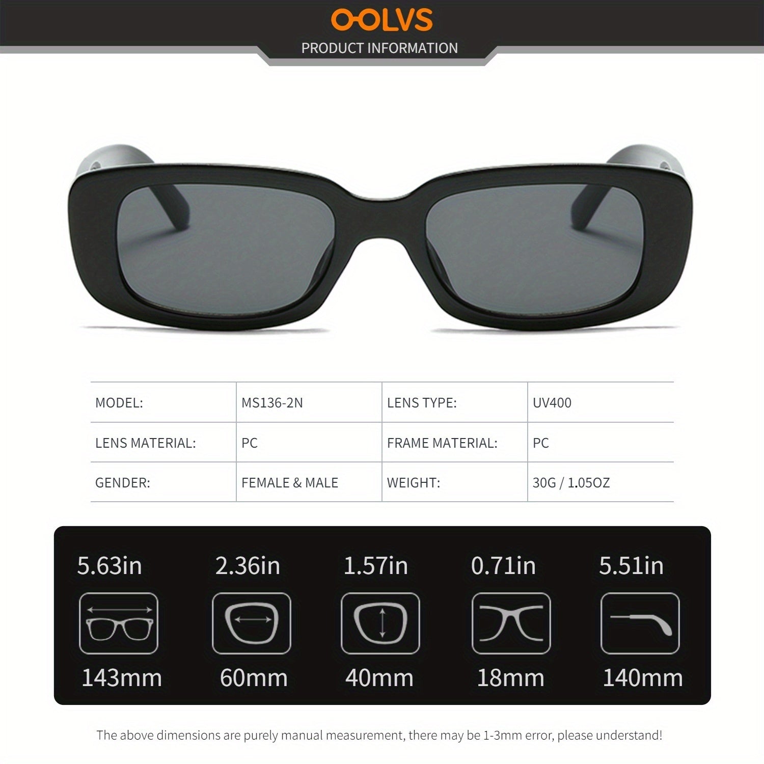 OOLVS Retro Rectangle Sunglasses Men Small Square Sun Glasses UV Protection
