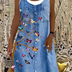  Butterfly & Denim Print Dress