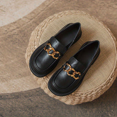 Women's Chain Decor Chunky Heel Loafers British Style Work Shoes
