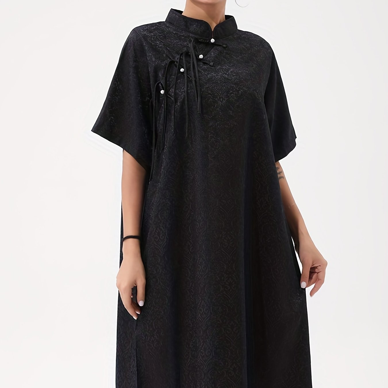  Solid Brocade Jacquard Chinese Style Cheongsam Dress