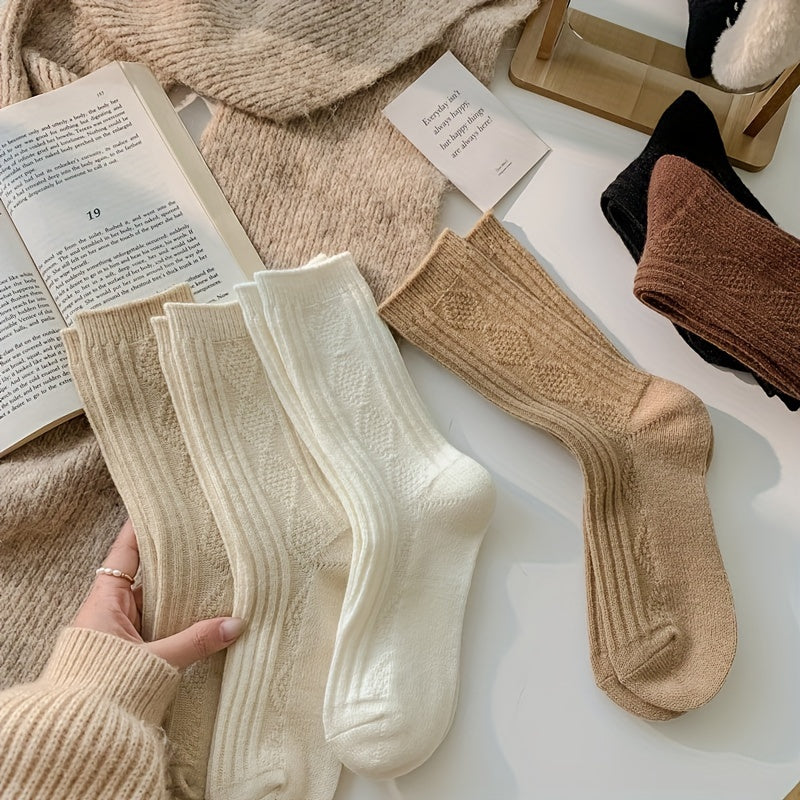 4 Pairs Argyle Print Socks Comfy & Warm Mid Tube Women's Stockings