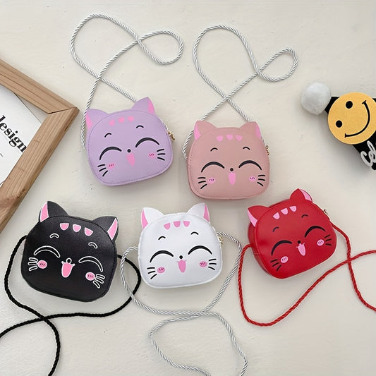 Cartoon Cat Crossbody Bag for Girls Mini PU Leather Shoulder Bag with Coin Purse