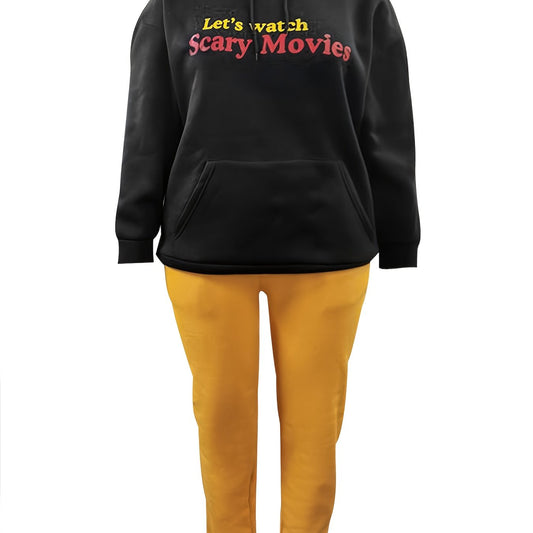 Halloween Gothic Outfits Set Women's Plus Slogan Graphic Print Hoodie
