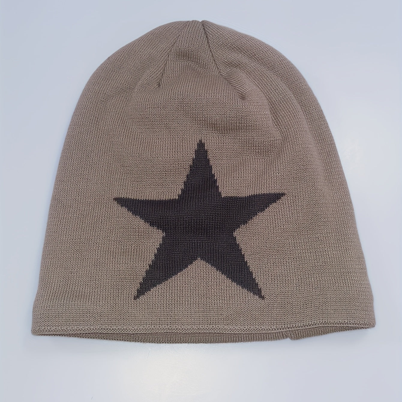 Neutral Large Star Jacquard Plus Velvet Knitted Hat
