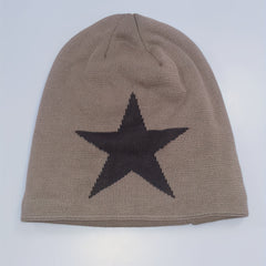 Neutral Large Star Jacquard Plus Velvet Knitted Hat