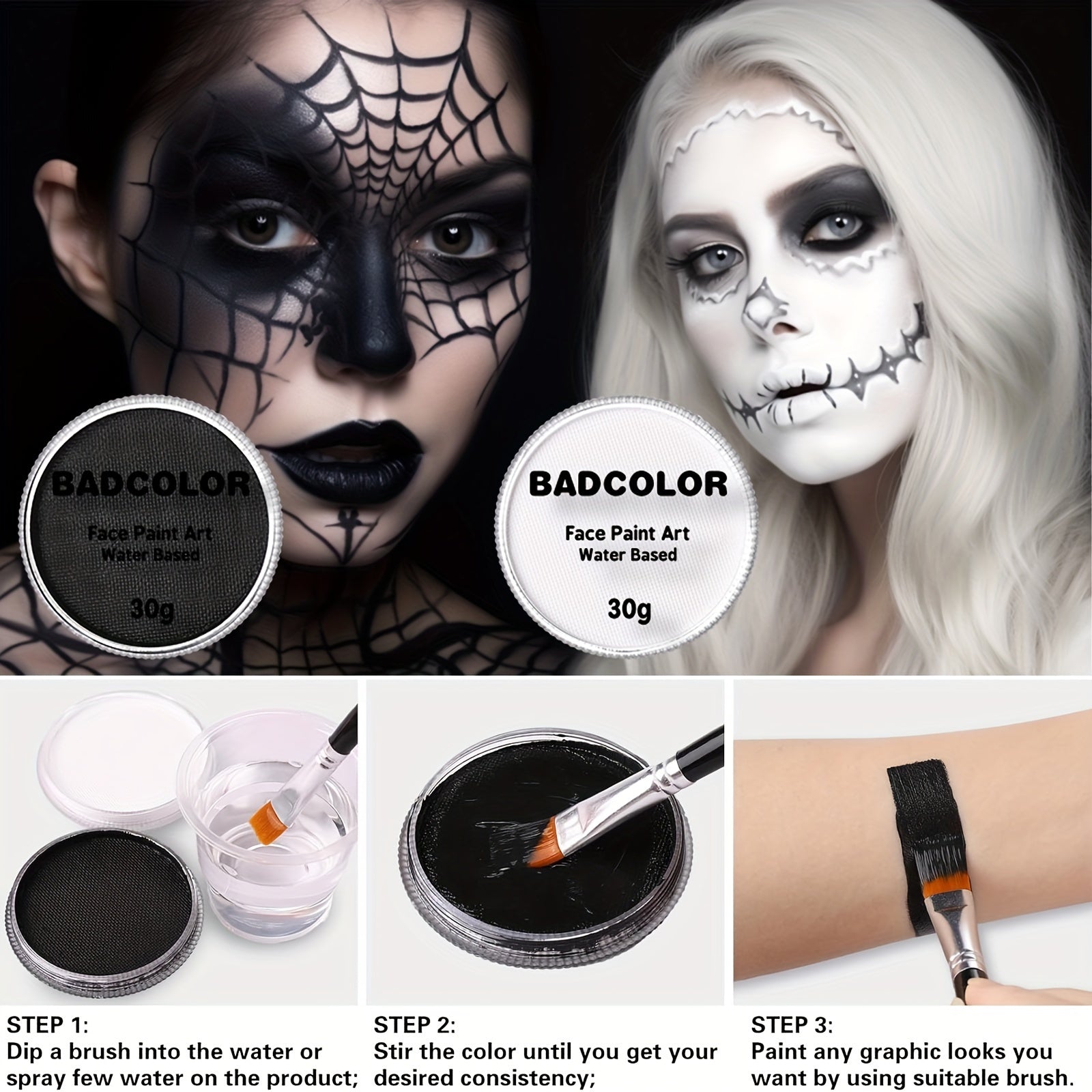 Professional Face & Body Paint Kit Special Effects Makeup for Halloween 3x30g