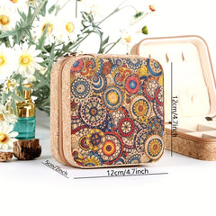 Vintage Pattern Square Jewelry Box Zipper Portable Organizer
