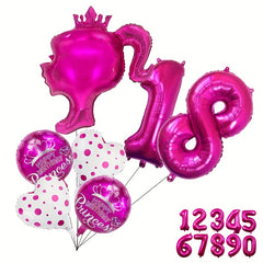 6pcs Princess Birthday Decoration Balloons Set Rose Red Wave Dot Aluminum Film