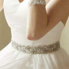 Miallo Rhinestone Bridal Sash Handcrafted Satjsonin Ribbon Wedding Dress Belt