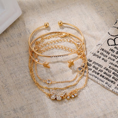 5pk Golden Butterfly Cuff Bangle Bracelet Set