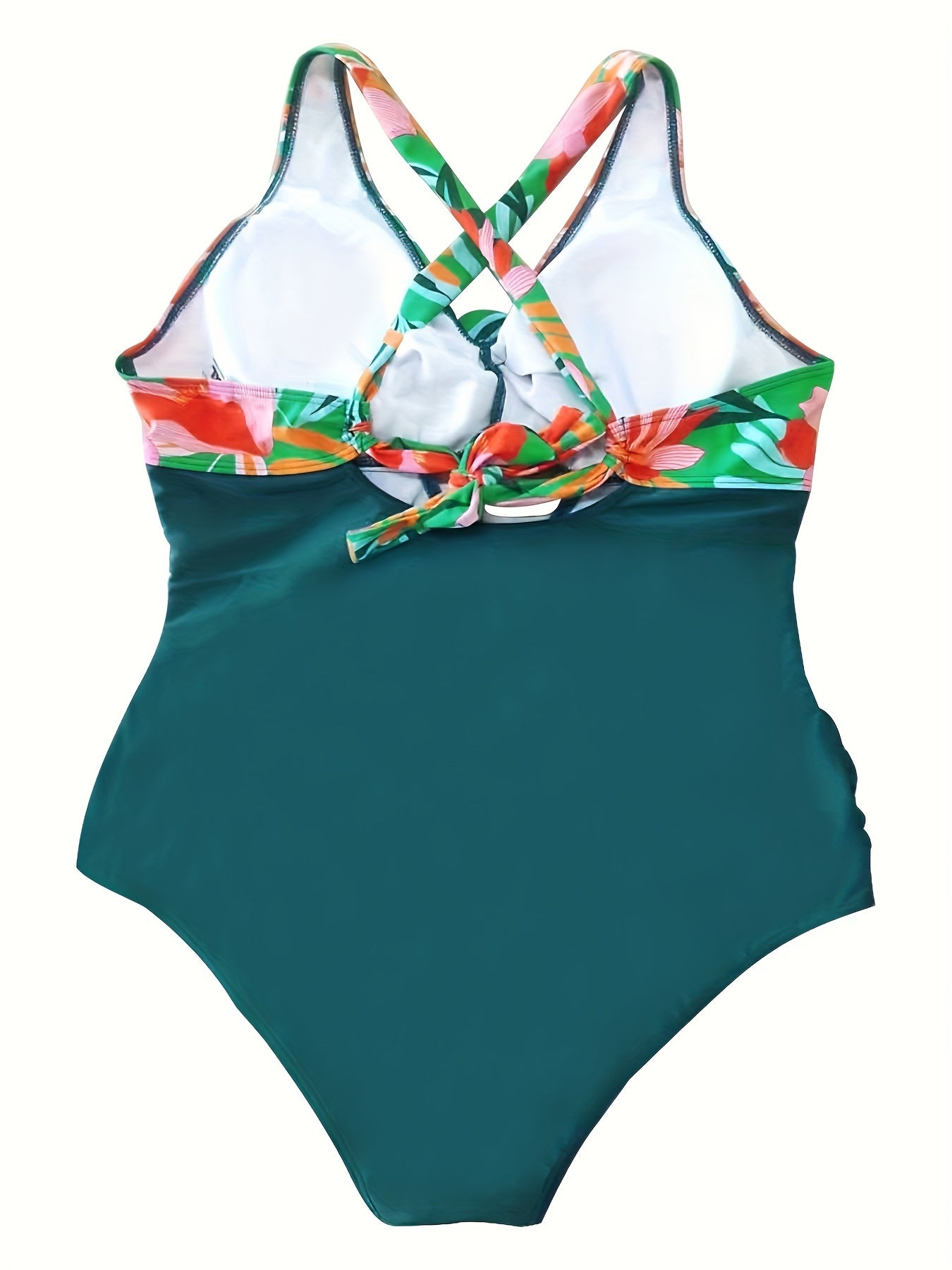  Colorblock Floral Print One Piece Swimsuit