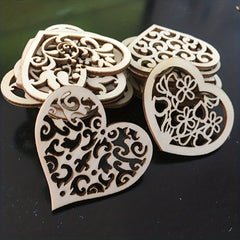 10pcs Wooden Love Flower Shapes for DIY Projects - 53mm
