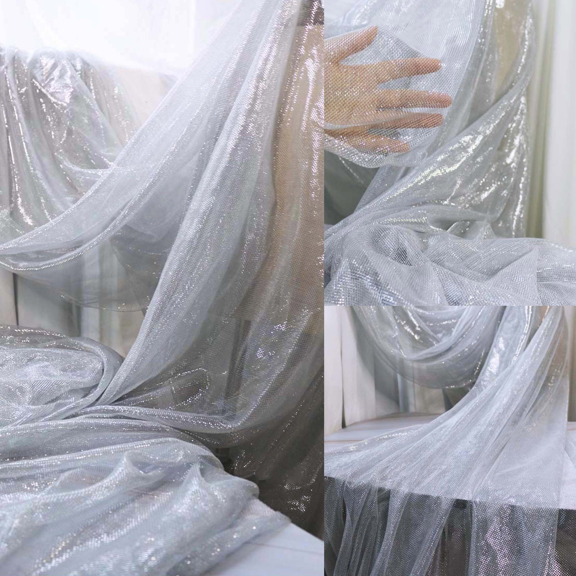 Pearl Silvery Hollow Mesh Perspective Fabric for Wedding Dress