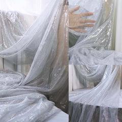 Pearl Silvery Hollow Mesh Perspective Fabric for Wedding Dress