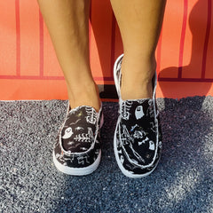 Women's Funny Halloween Print Shoes Casual Skull Pattern Slip On Canvas Shoes